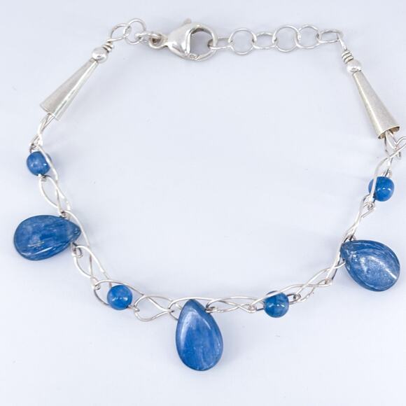 Vintage Sterling Silver 925 Bracelet | Kyanite Teardrop Charm Jewelry | 6”-7” - Picture 3 of 5